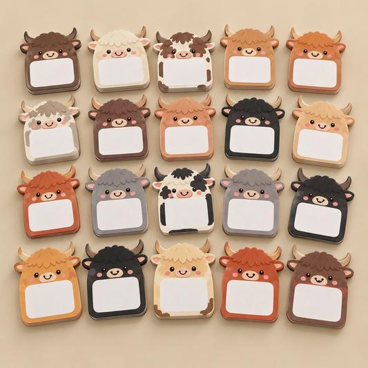 Cute Cat, Highland Cow, Animals Mini Notepads – Pack of 12 | Kawaii Animal Party Bag Fillers & Kids' Stationery Gifts