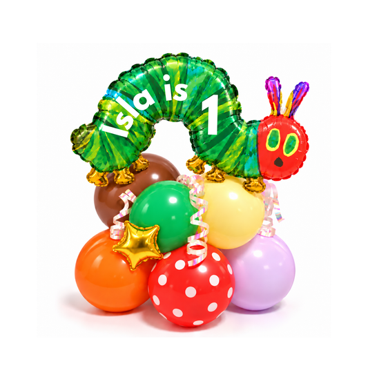 Personalised Ready made inflated 40cm height Very Hungry Caterpillar Balloon Bouquet Tower