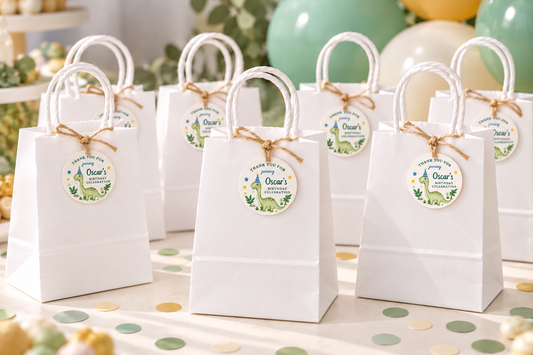 12pcs Personalised Dinosaur Birthday Party Bag Tags – 5cm Round