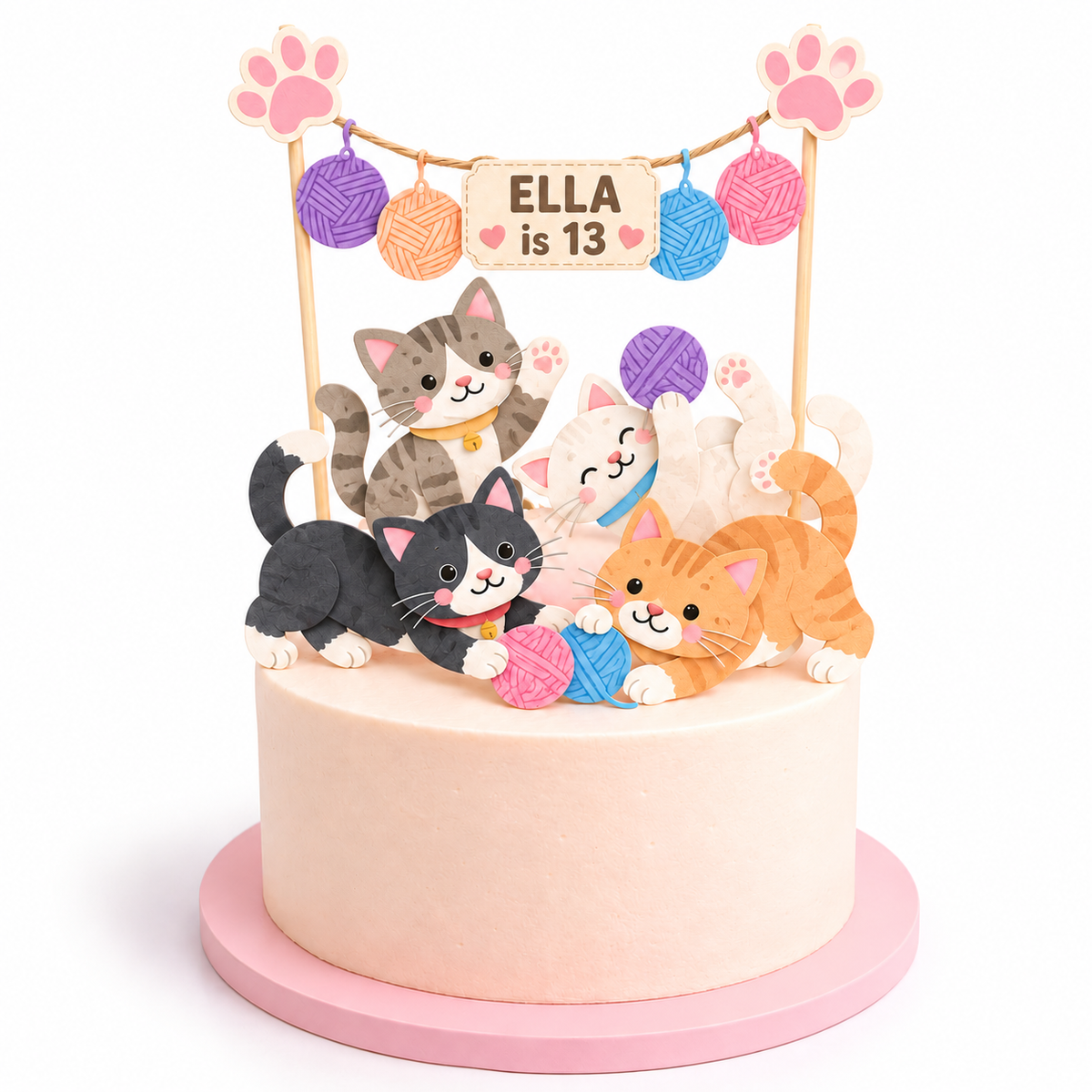 Personalised Cute Kitten Cats Birthday Cake Topper Set