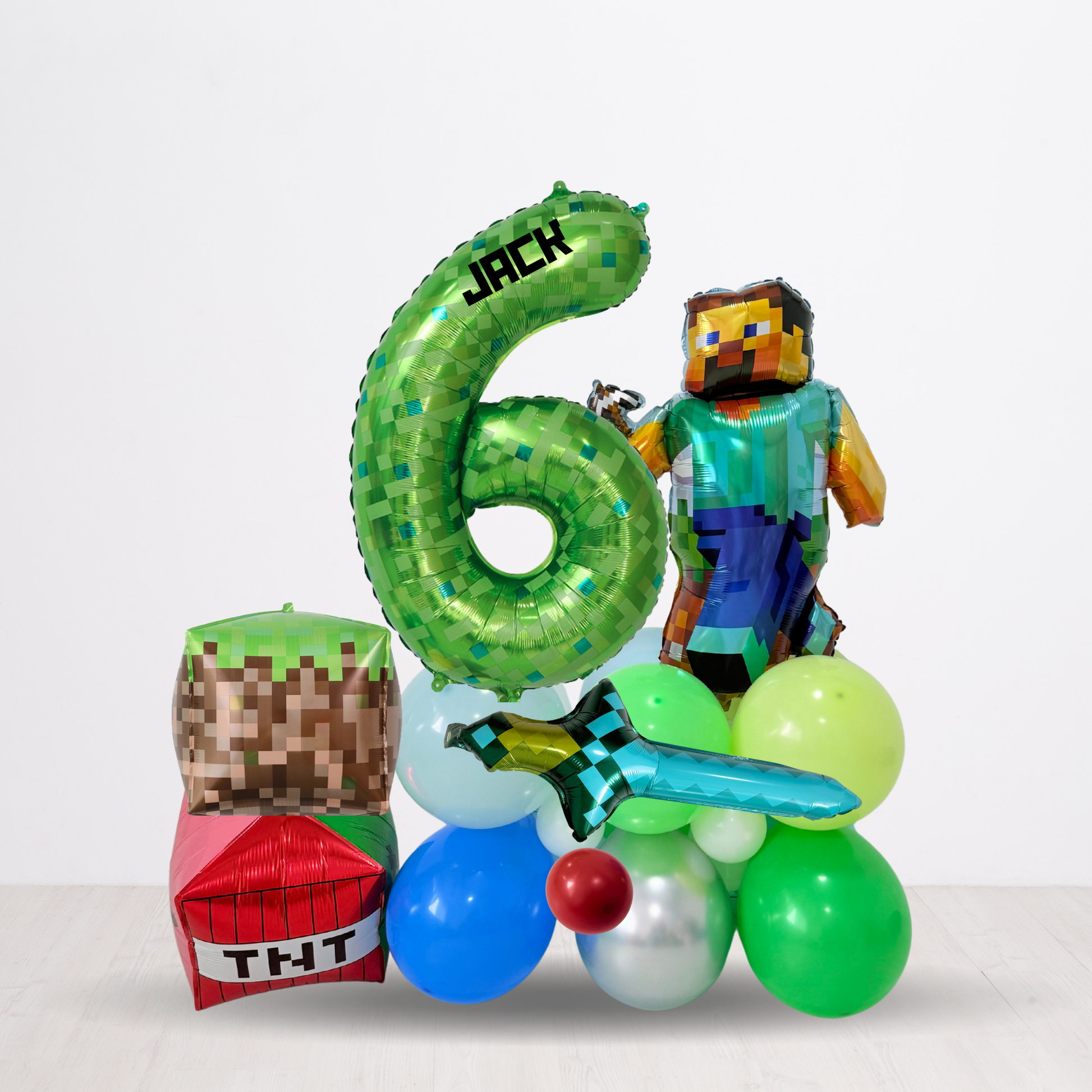 Minecraft_themed_DIY_personalised_balloon_bouquet_arrangement_stack_gaming_games_birthday_party_decoration_girls_and_boys_green_or_pink