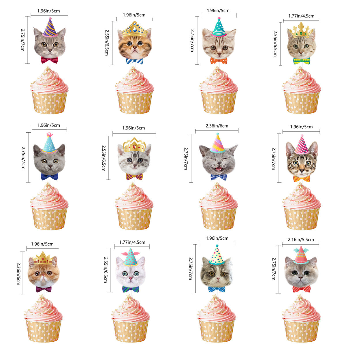Cute cat themed birthday bunting banner and cake toppers