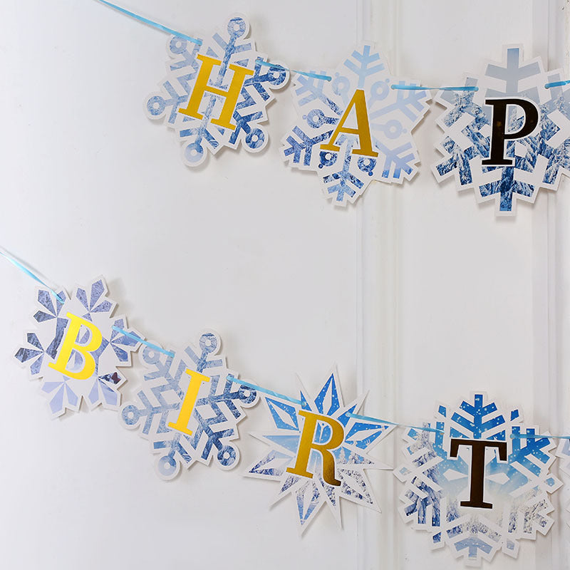 Frozen style snow flakes Happy birthday bunting banner - TheLittleStuff