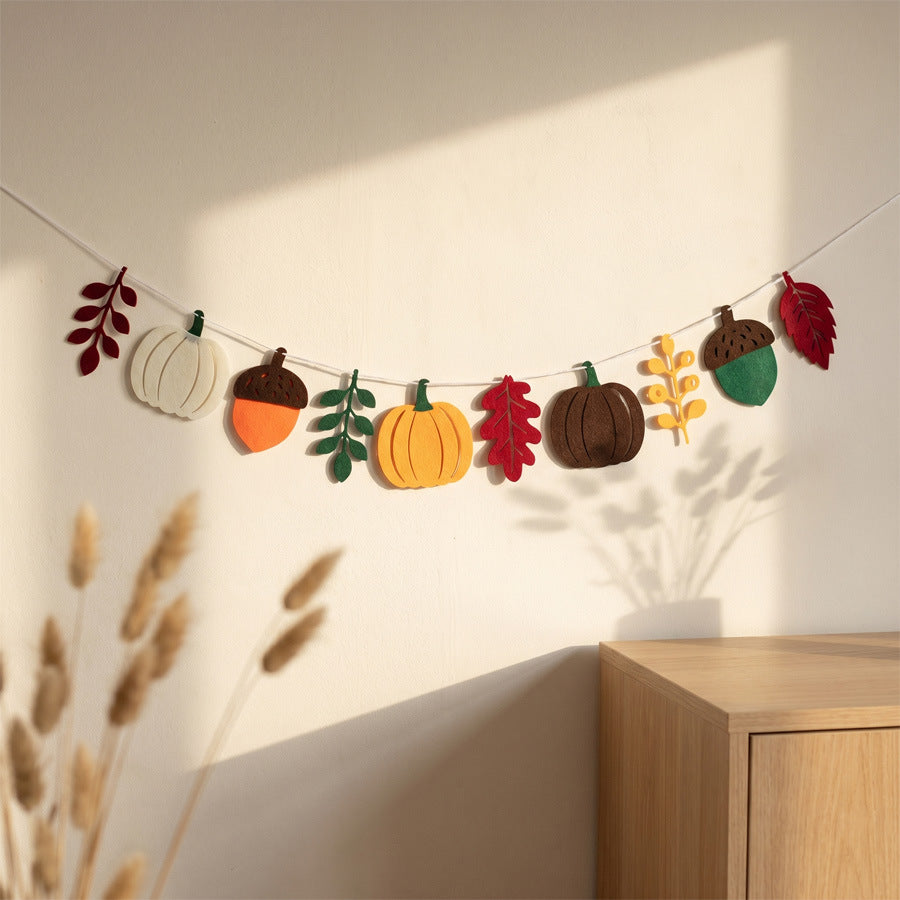 Handcrafted Felt Pumpkin and Leaves Garland For Autumn Harvest Season