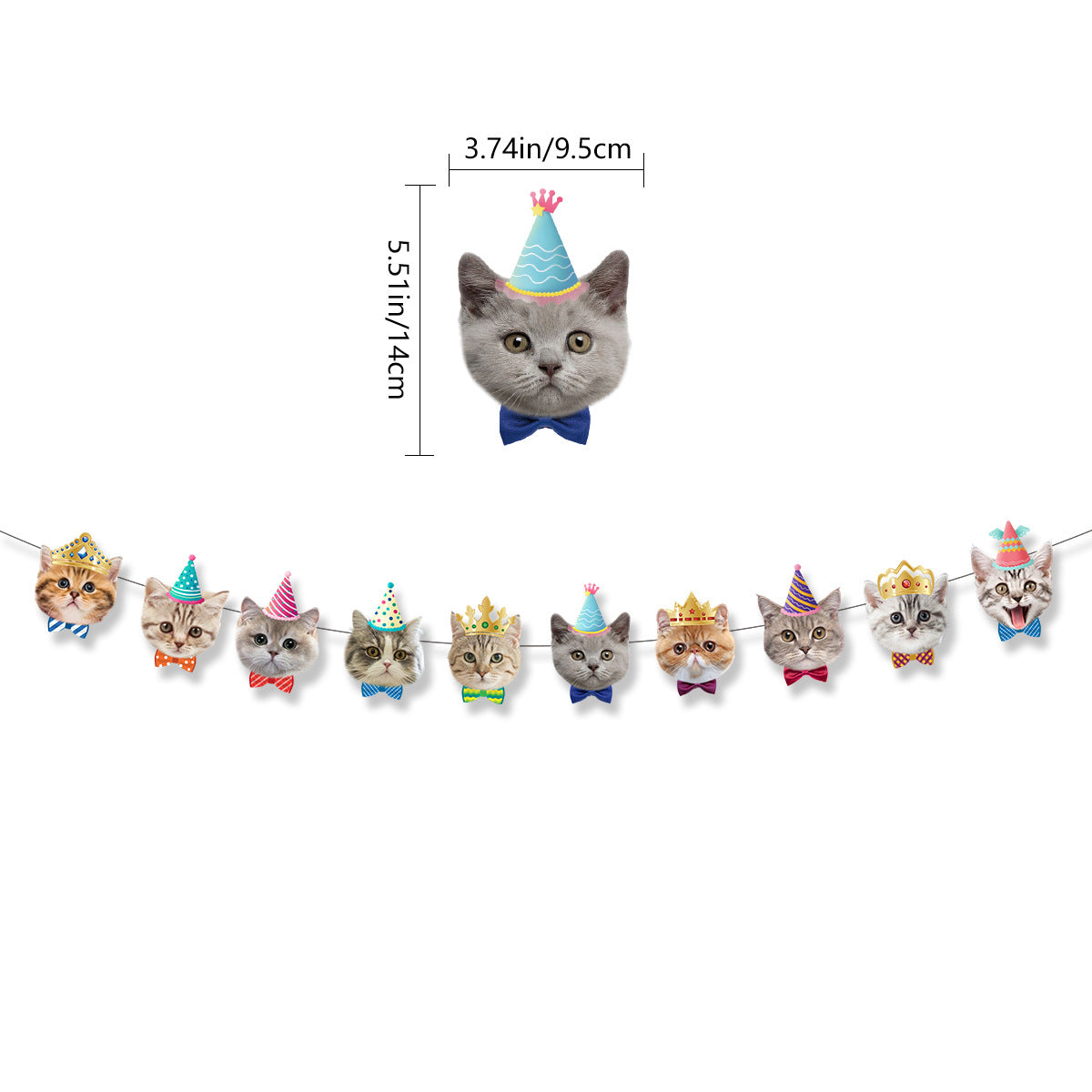Cute cat themed birthday bunting banner and cake toppers