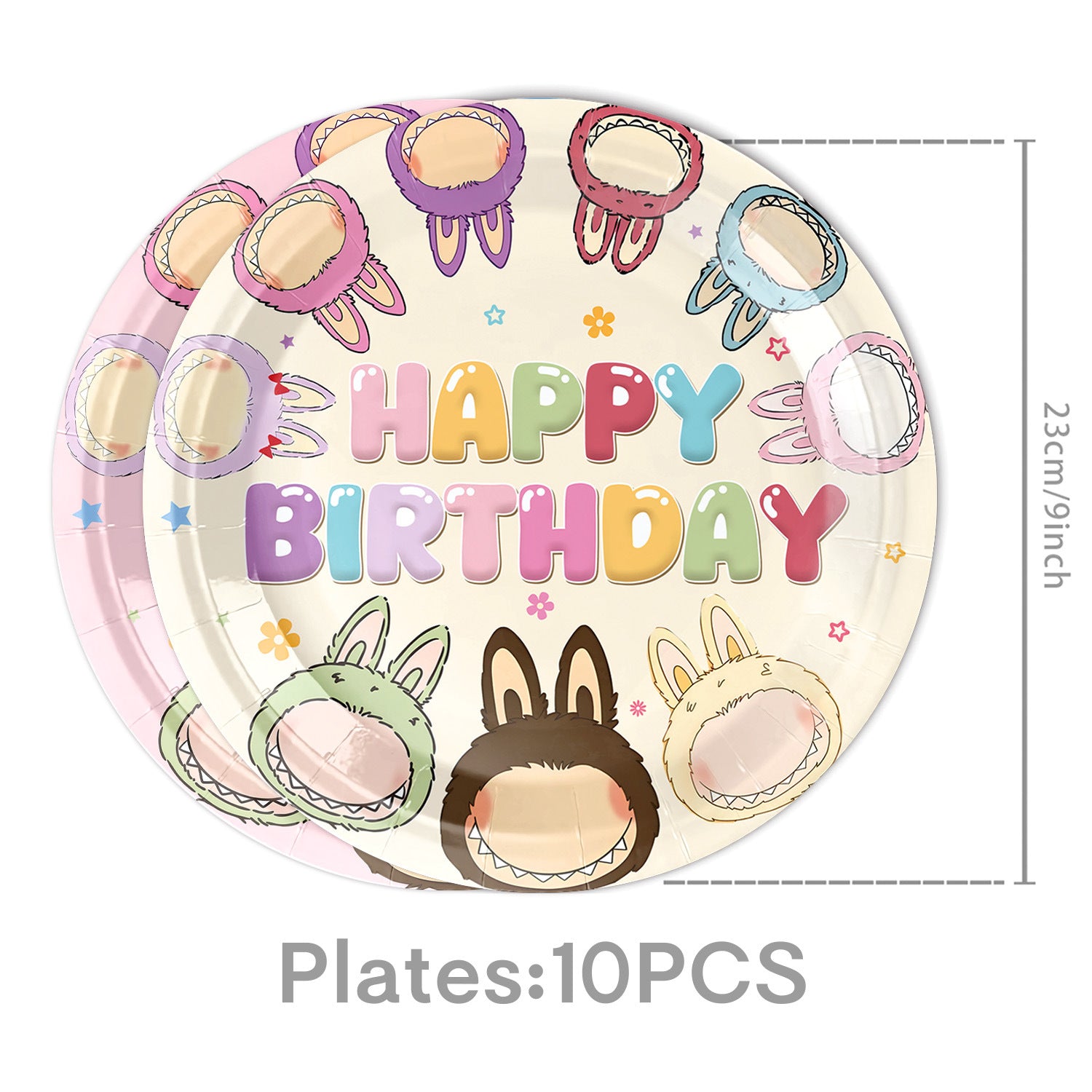 Labubu inspired 9inch party plates and bunting banner - TheLittleStuff