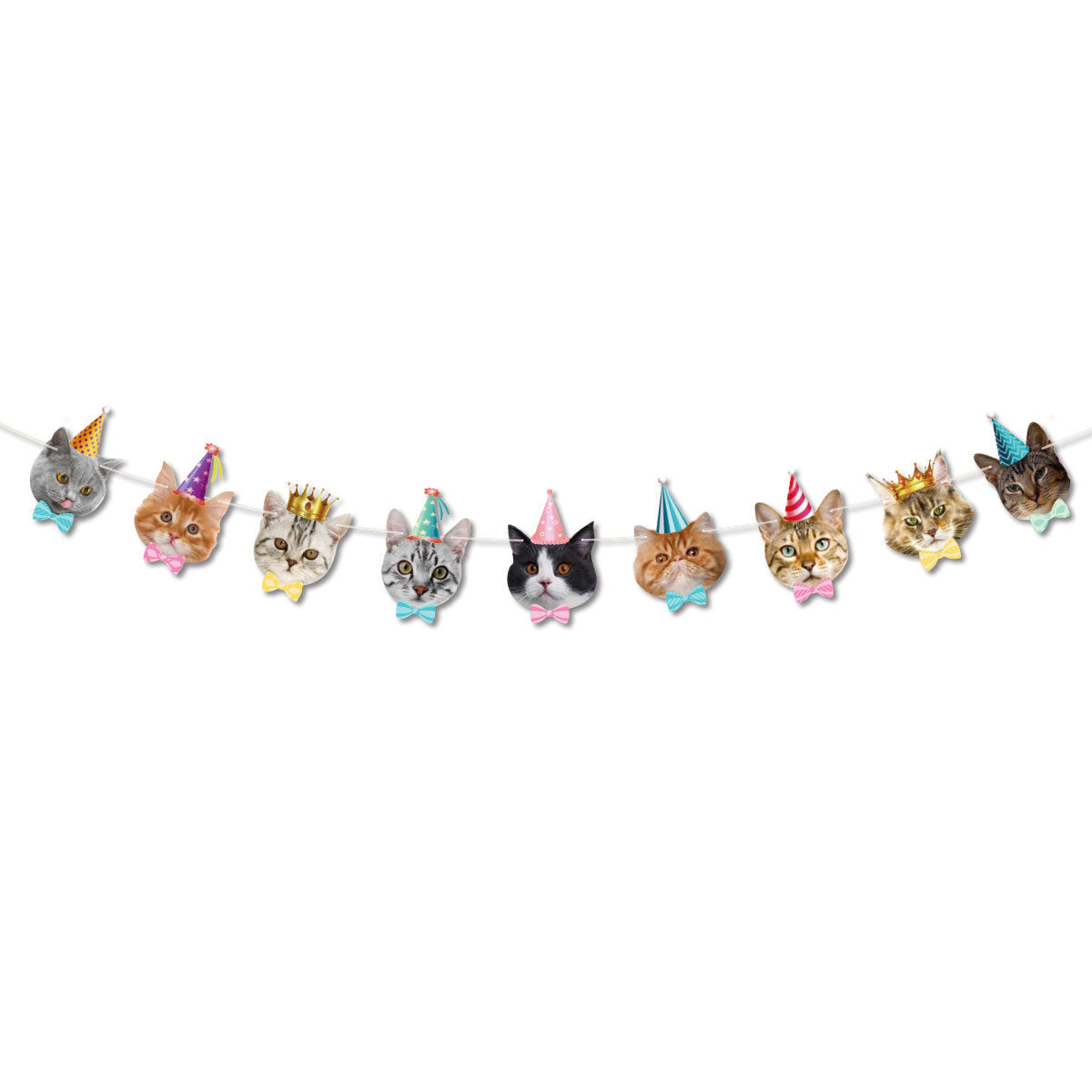 Cute cat themed birthday bunting banner and cake toppers
