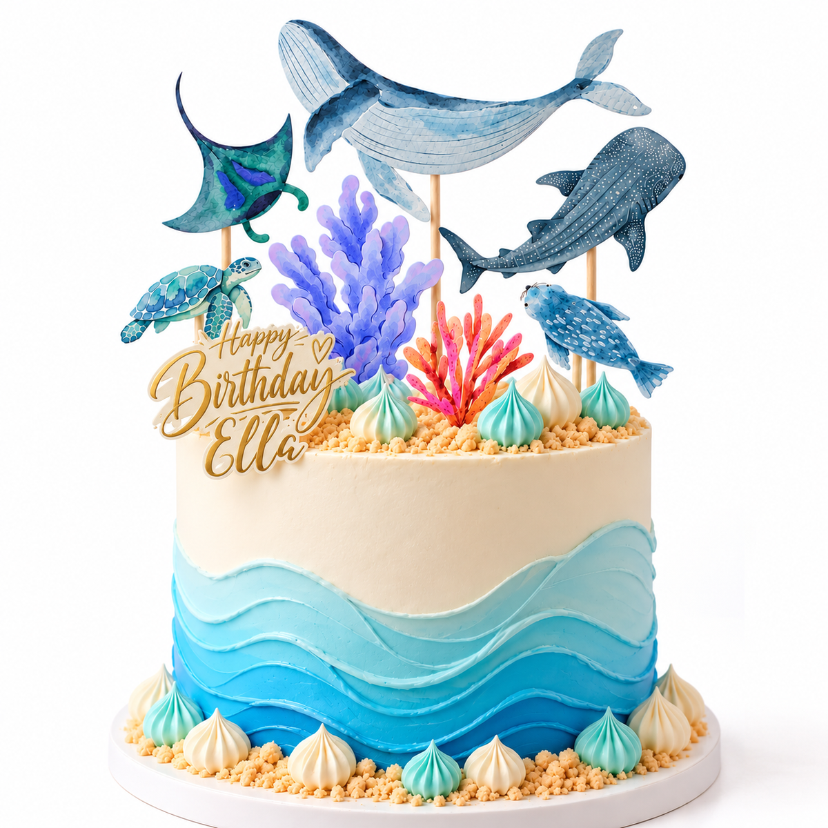 Personalised Under the Sea Cake Topper Set, Whale & Ocean Birthday Decorations