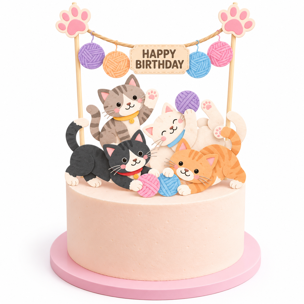 Personalised Cute Kitten Cats Birthday Cake Topper Set