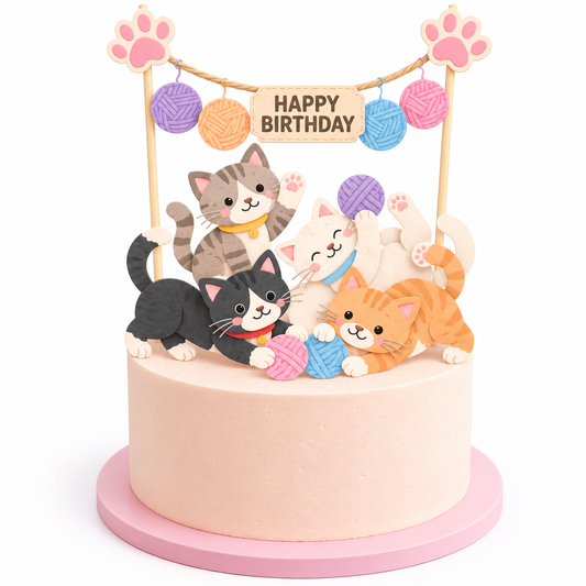Personalised Cute Kitten Cats Birthday Cake Topper Set