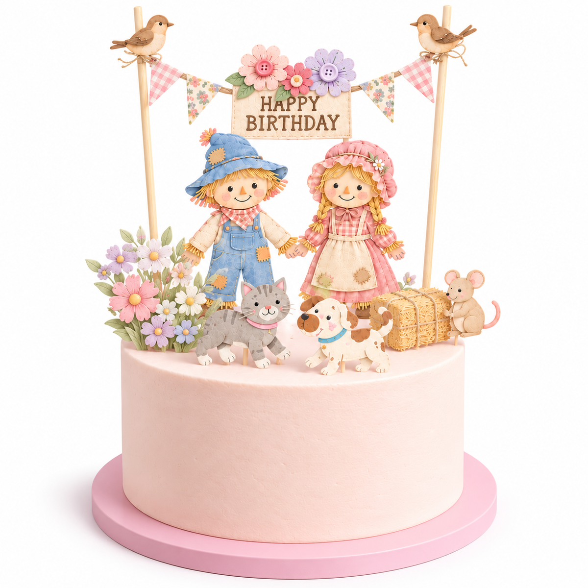 Personalised ScareCrow's Wedding Birthday Cake Topper Set – Cute Illustrated Party Decoration