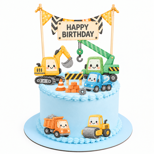 Personalised Cars Vehicle, Crane, Digger, Construction work Birthday Cake Topper Set