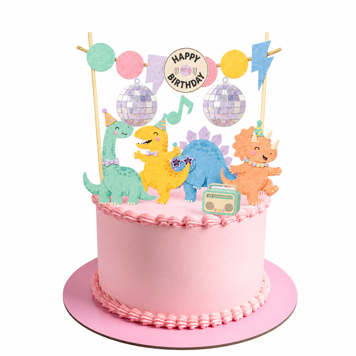Personalised Disco Dancing Dinosaur Cake Topper Set