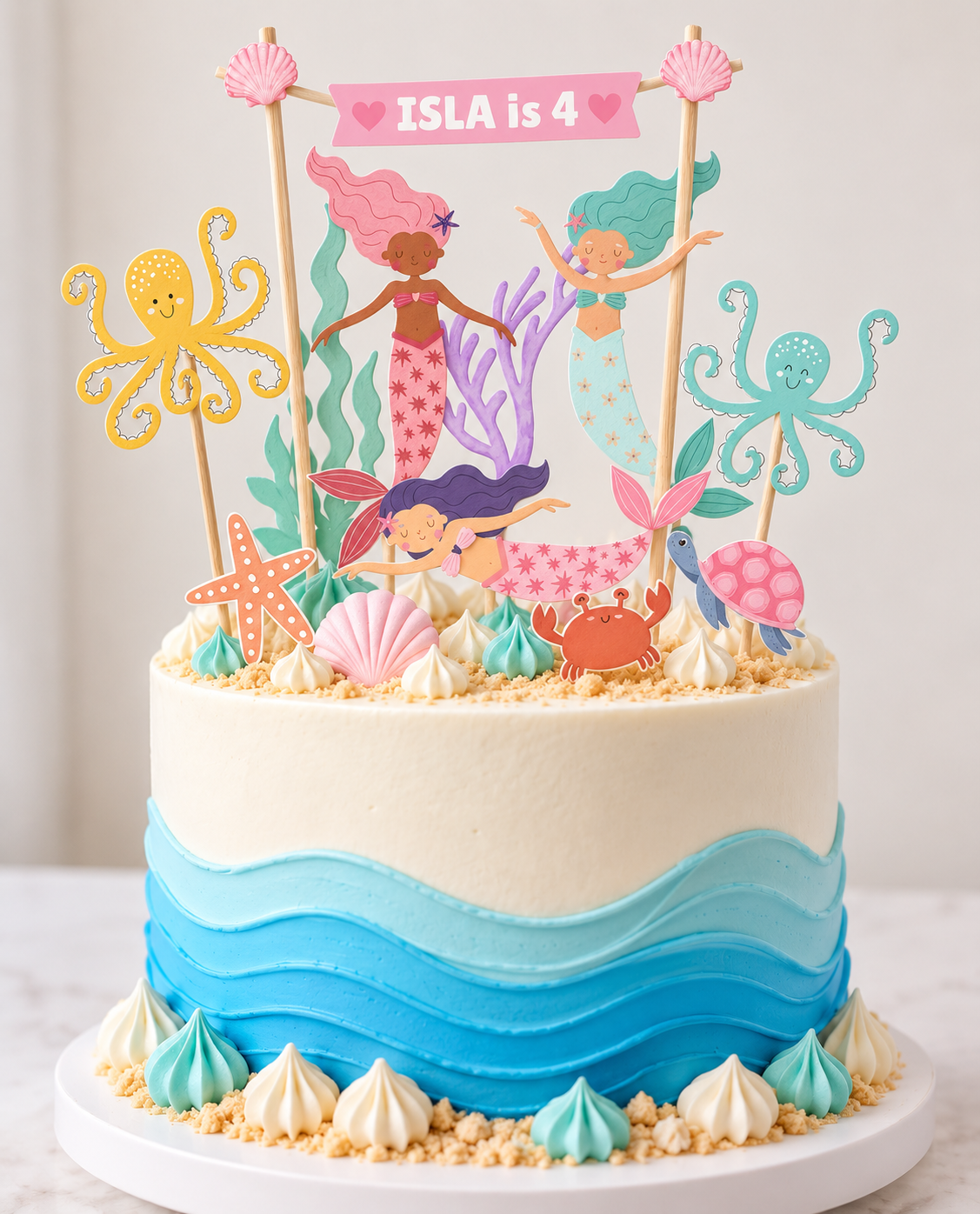 Personalised Mermaid Cake Topper Set, Under the Sea Birthday Decorations