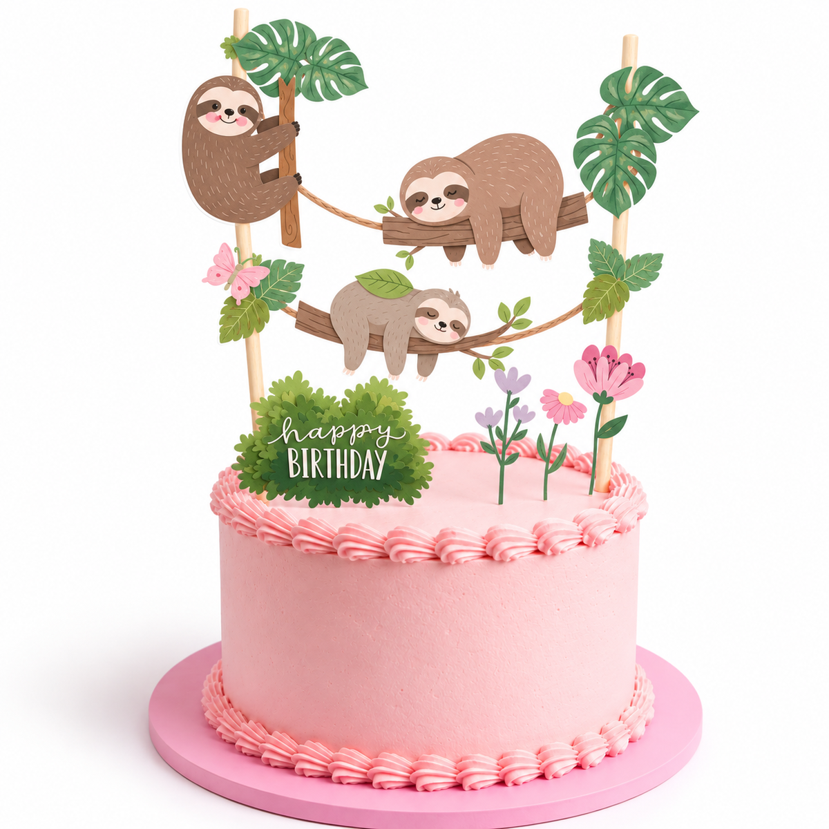Personalised Sloth Forest Bunting Cake Topper Set