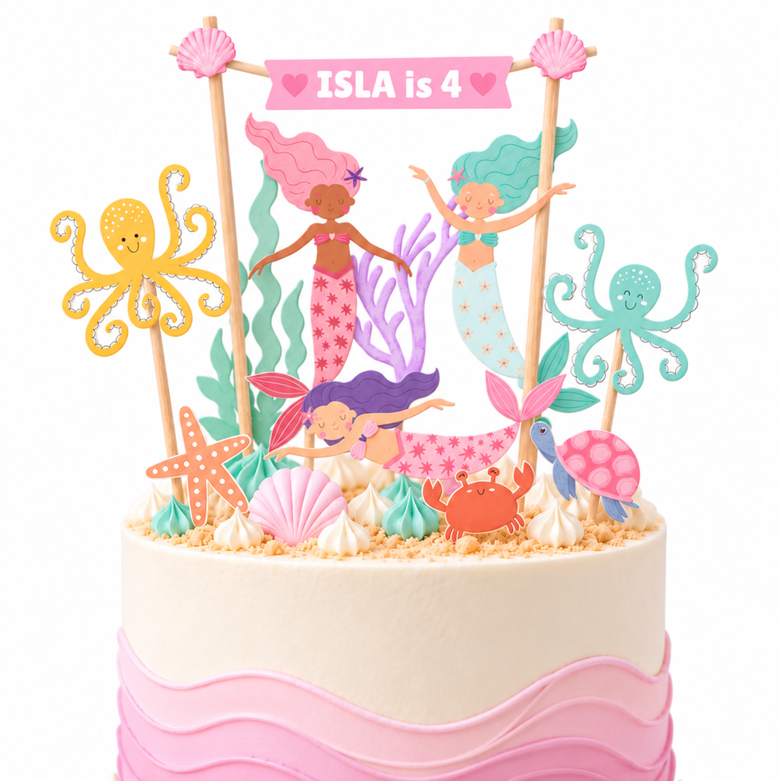 Personalised Mermaid Cake Topper Set, Under the Sea Birthday Decorations