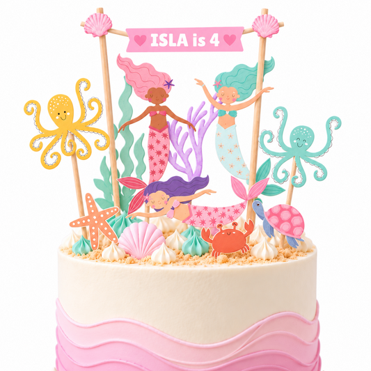 Personalised Mermaid Cake Topper Set, Under the Sea Birthday Decorations