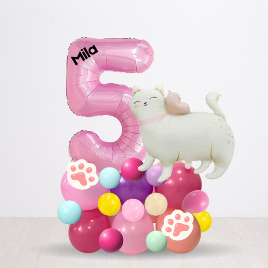 Personalised DIY cute pink bow kitty cat balloon sculpture stack