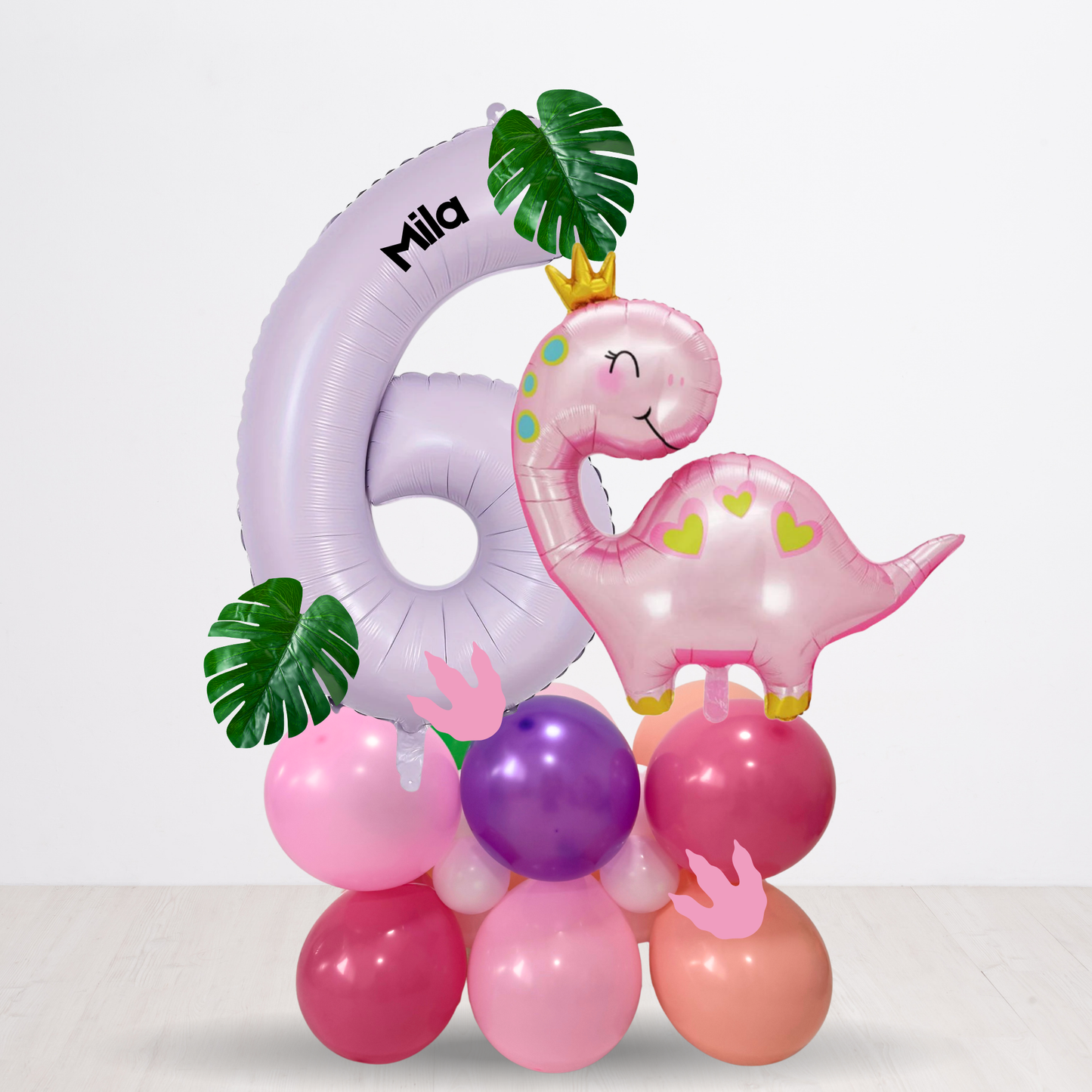 Personalised DIY cute pink dinosaur balloon sculpture stack stand