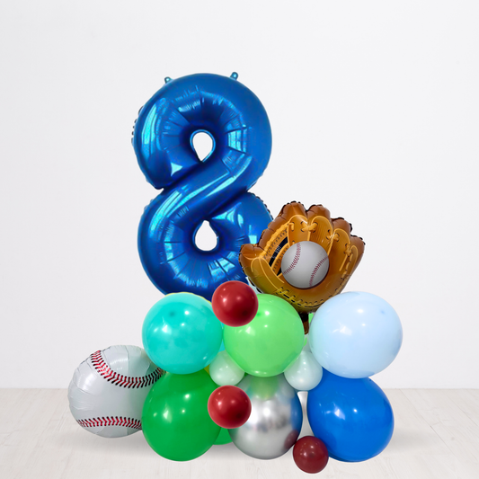 Personalised DIY green blue sports baseball balloon sculpture stack stand