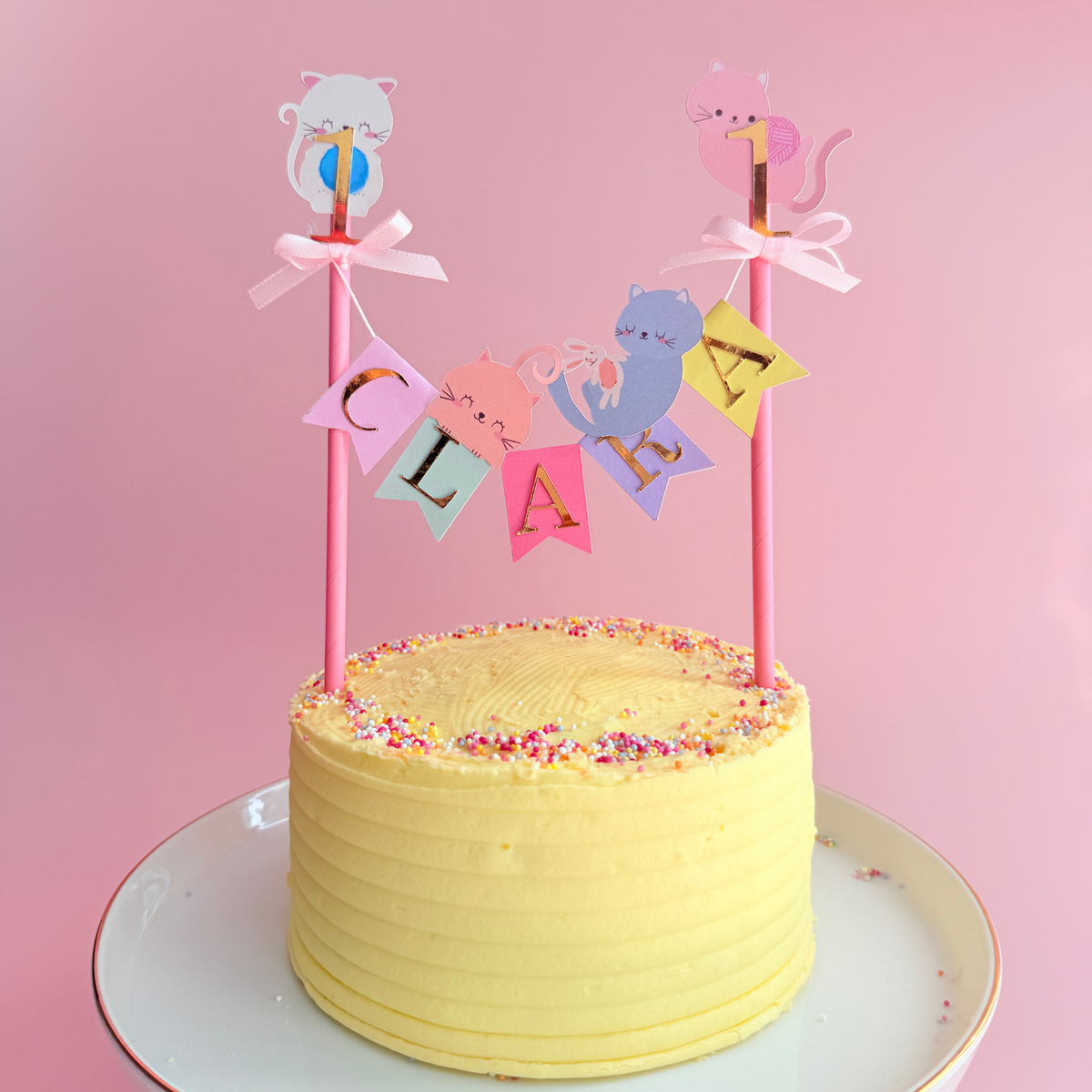 Pink_lavender_cat pet_name_banner_cake_toppers_girls_women_kids_birthday_cake_decor