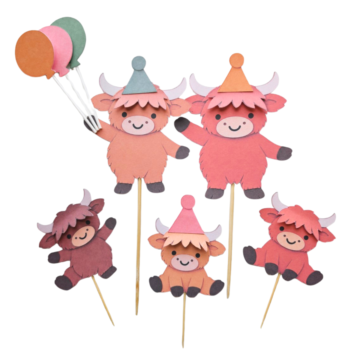 Personalised Highland Cow Birthday Cake Topper Set