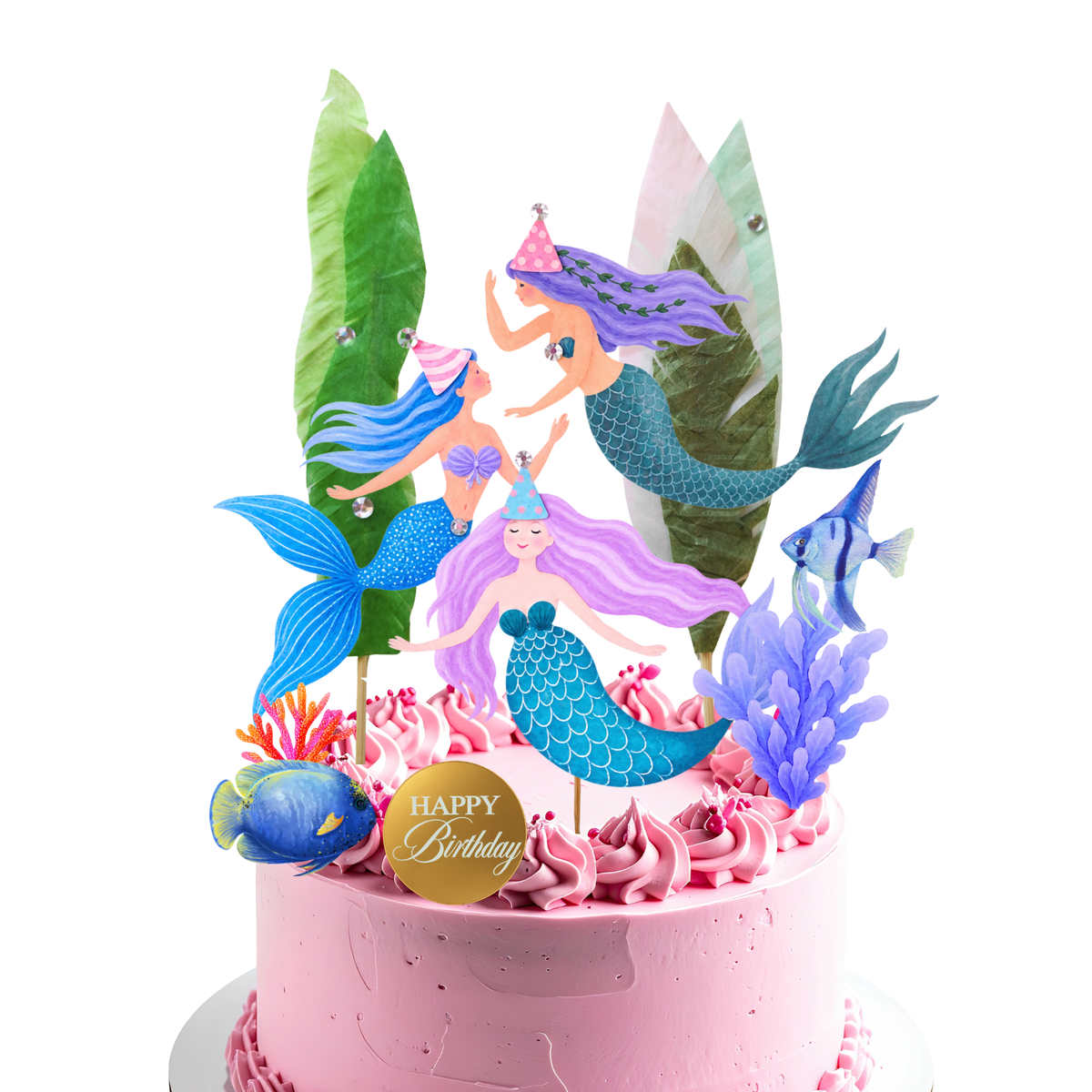 Mermaid Birthday Cake Topper Set, Under the Sea Cake Decorations with Mermaids, Fish & Coral - TheLittleStuff