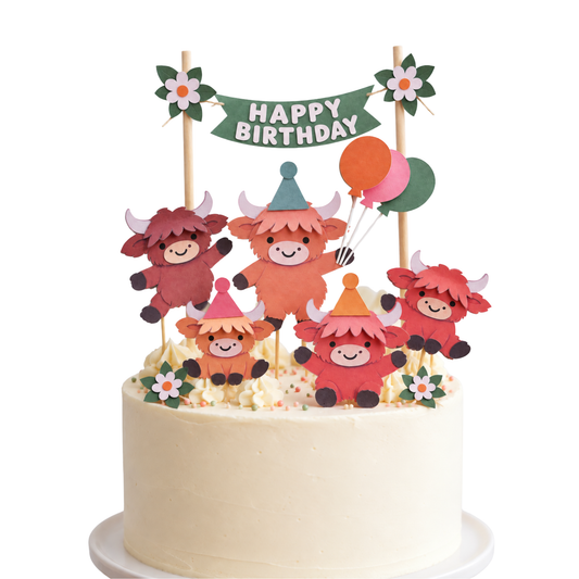 Personalised Highland Cow Birthday Cake Topper Set