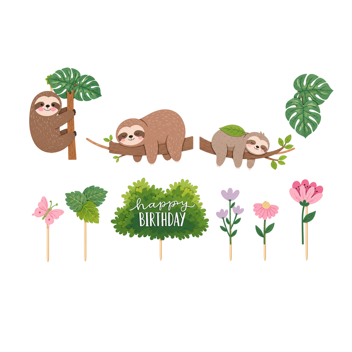 Personalised Sloth Forest Bunting Cake Topper Set