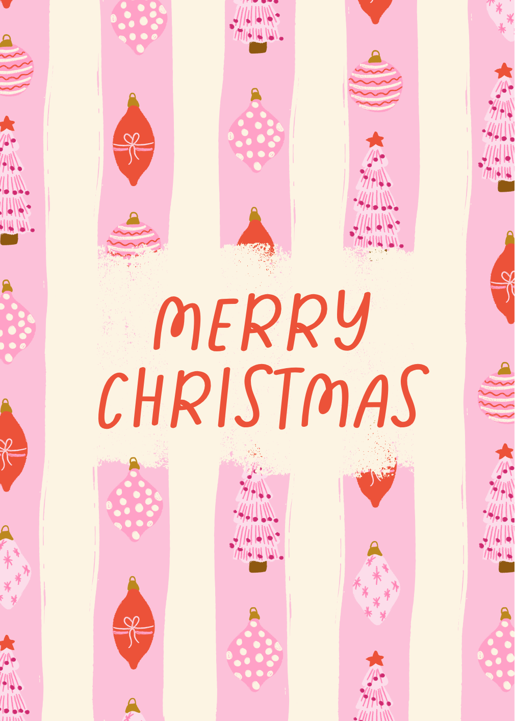Personalised Christmas Card Pink Baubles