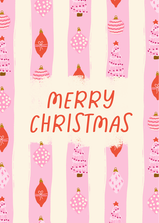 Personalised Christmas Card Pink Baubles
