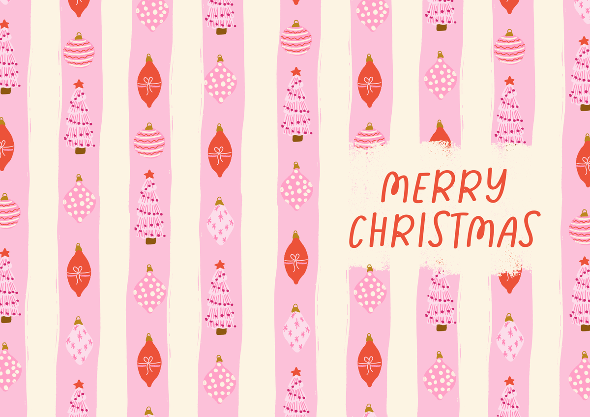 Personalised Christmas Card Pink Baubles