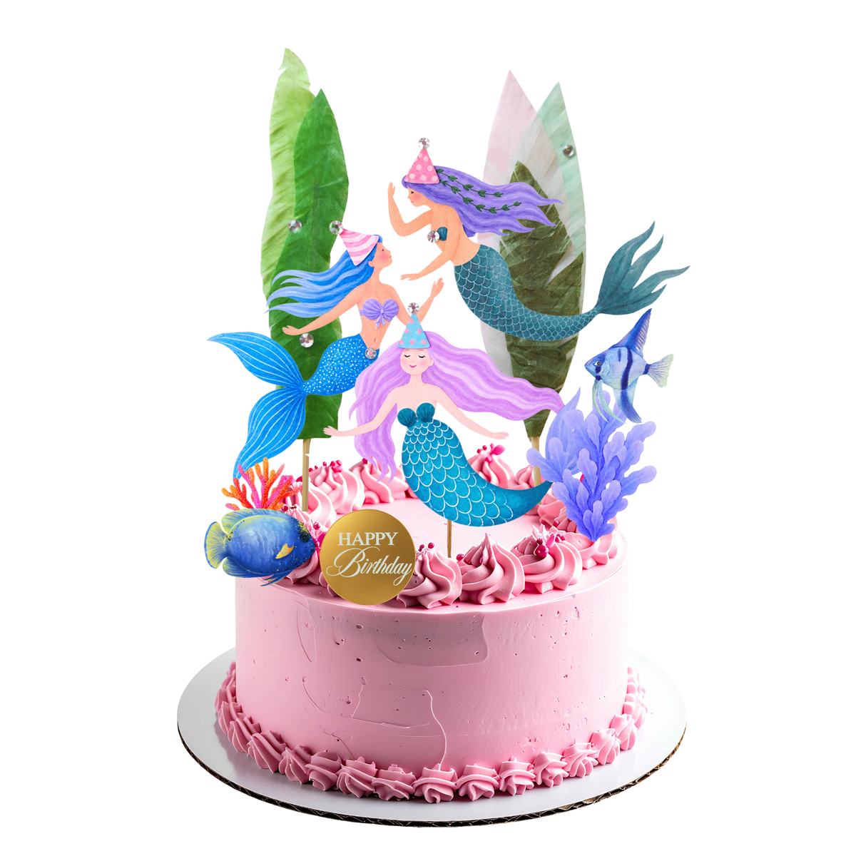 Mermaid Birthday Cake Topper Set, Under the Sea Cake Decorations with Mermaids, Fish & Coral - TheLittleStuff
