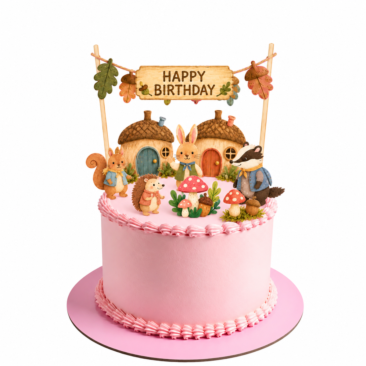 Personalised Woodland Animals Rabbits Pine Cones Birthday Cake Topper Set