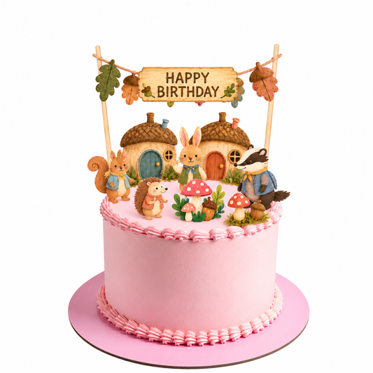 Personalised Woodland Animals Rabbits Pine Cones Birthday Cake Topper Set