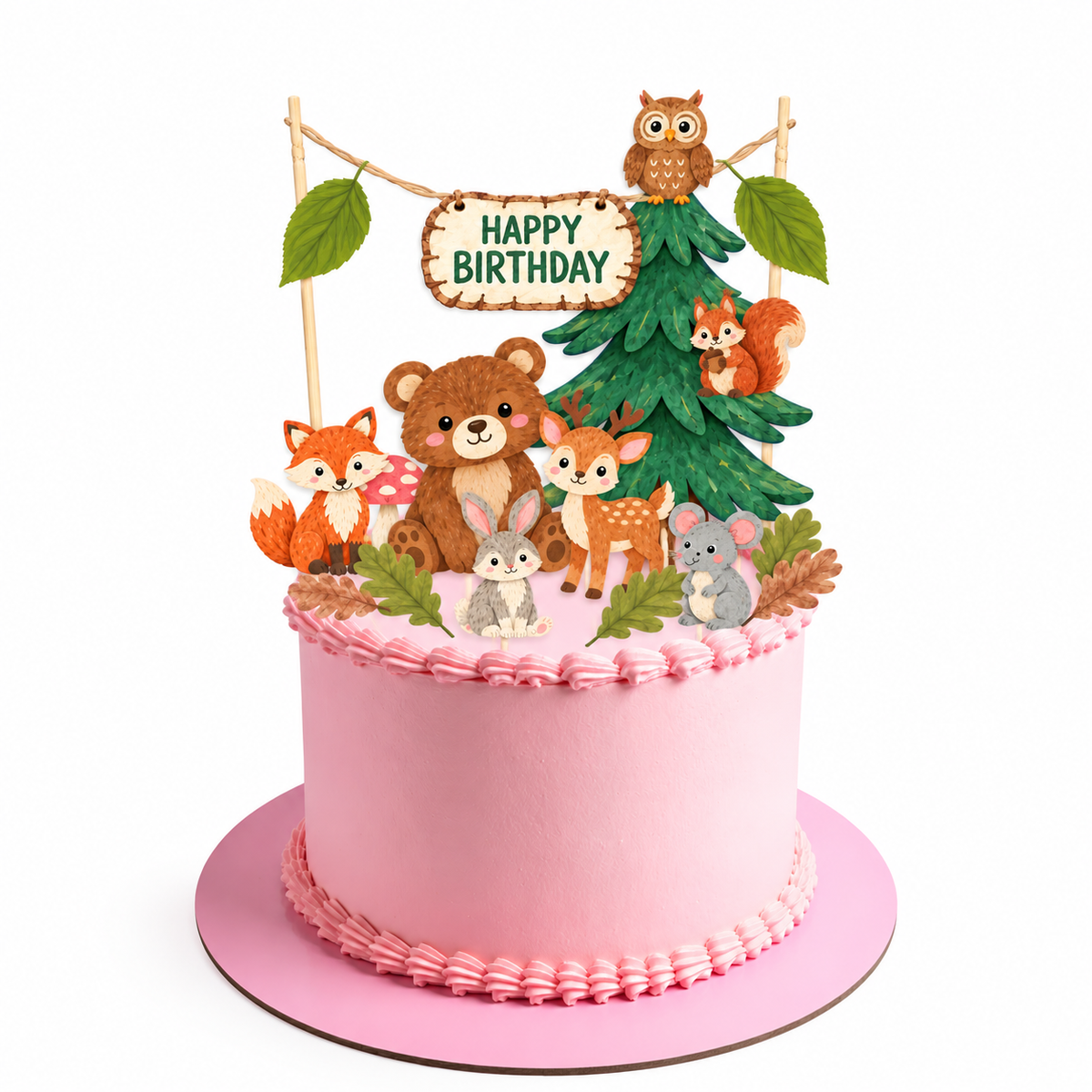 Personalised Woodland Animals Birthday Cake Topper Set