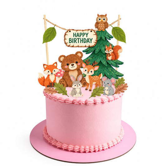 Personalised Woodland Animals Birthday Cake Topper Set