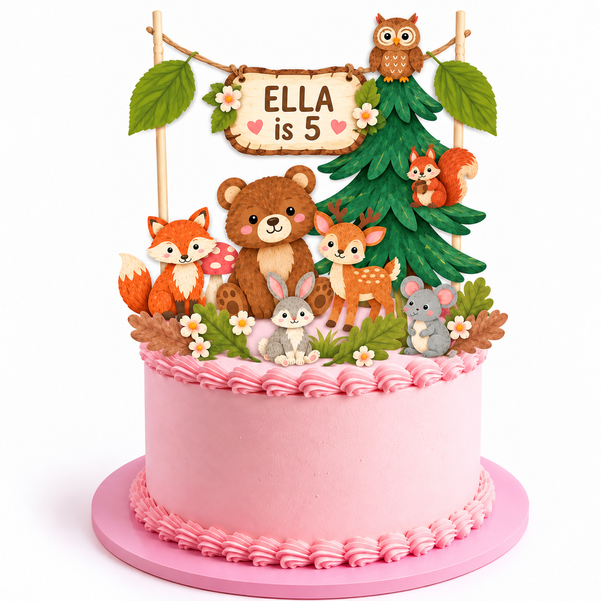 Personalised Woodland Animals Birthday Cake Topper Set