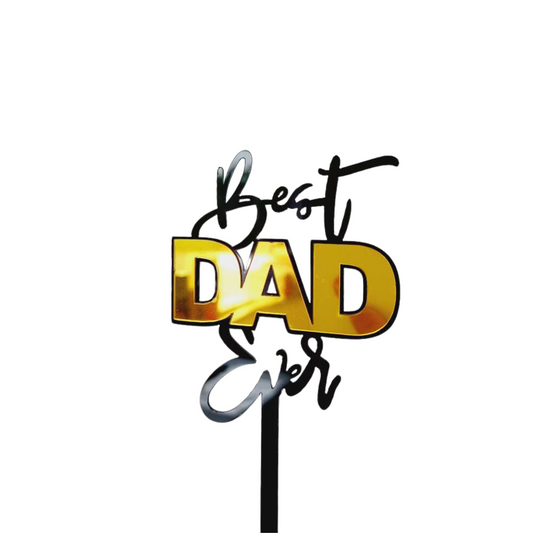 Acrylic laser cut simple black gold mirror effect best dad ever cake toppers product photo