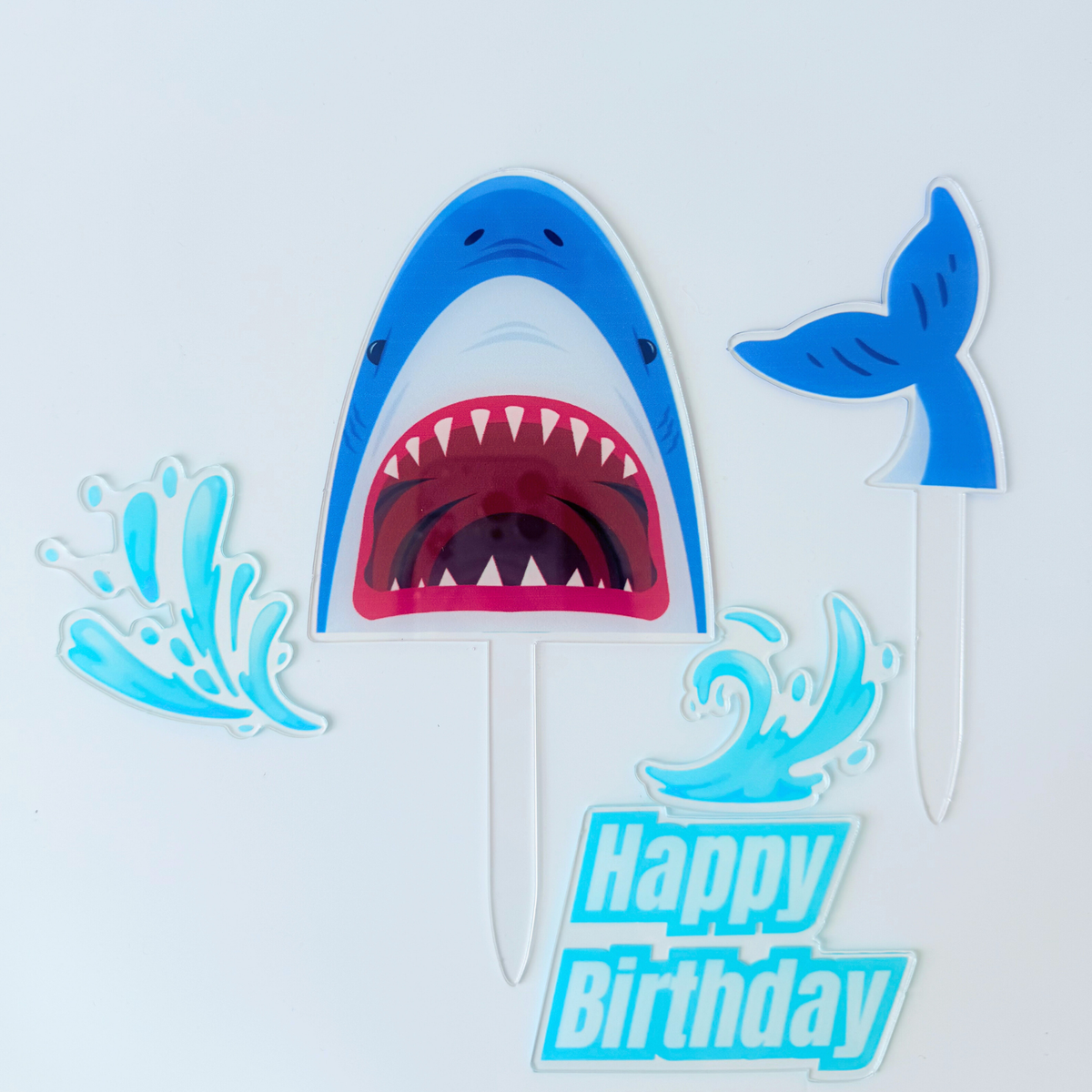 Acrylic Shark Cake Topper Set – Ocean Theme Birthday Party Decoration product photo 3