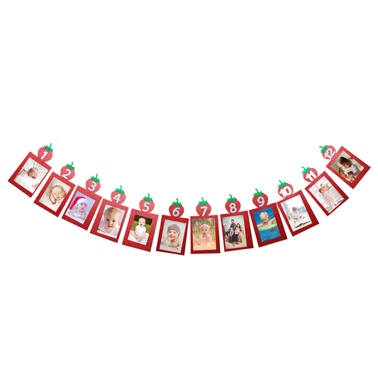 Baby children kids 1st birthday fruits strawberry 12 month photo bunting banner product photo