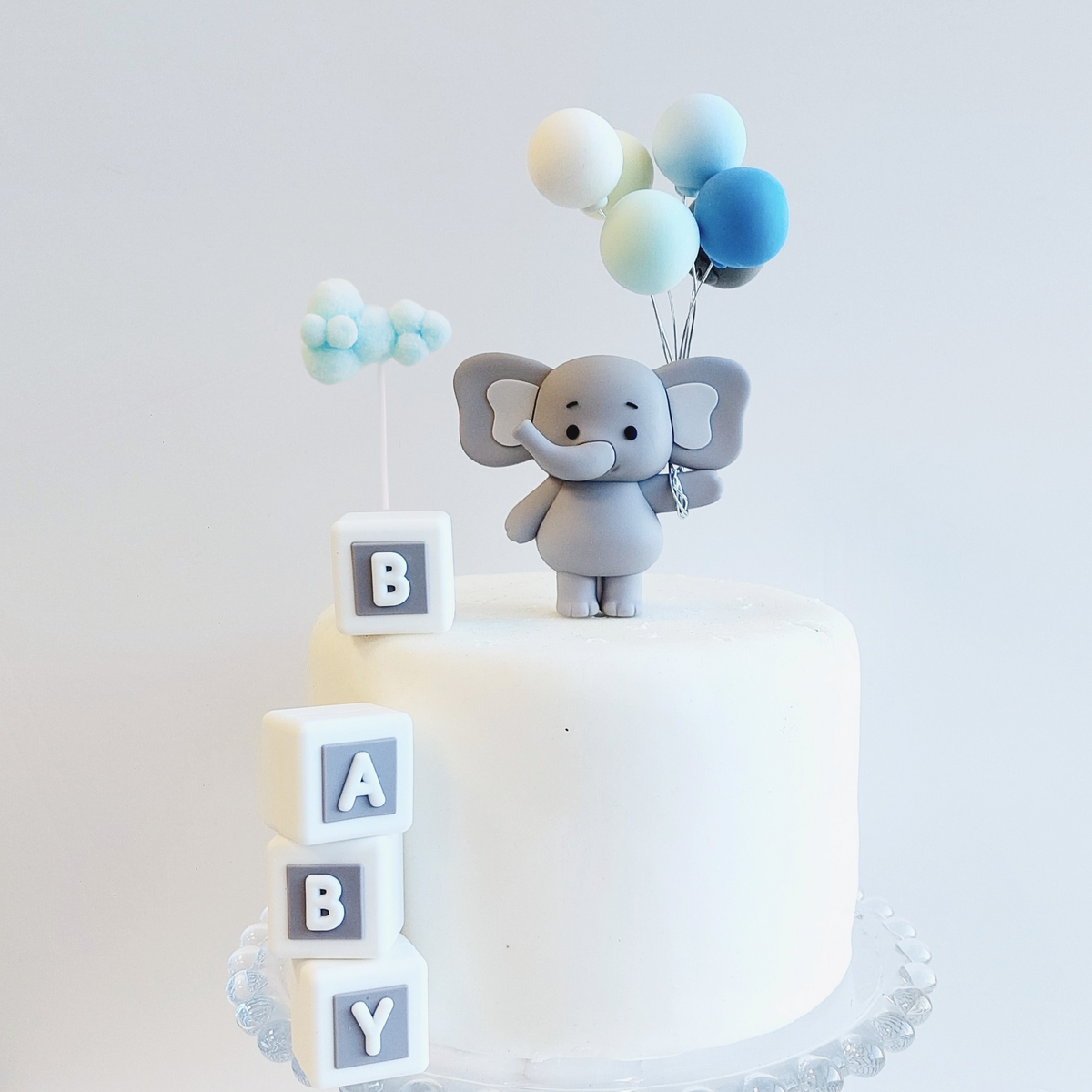 Baby shower elephant with balloons boys girls cake topper set product photo 2