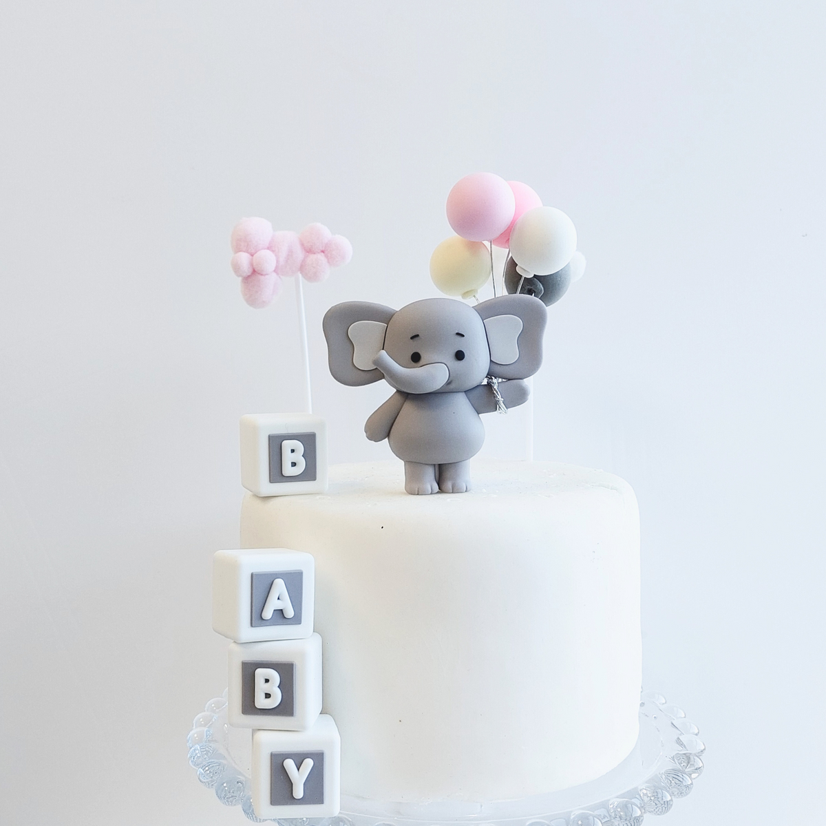 Baby shower elephant with balloons boys girls cake topper set product photo 3