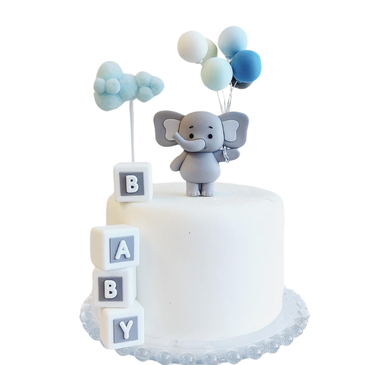 Baby shower elephant with balloons boys girls cake topper set product photo 4