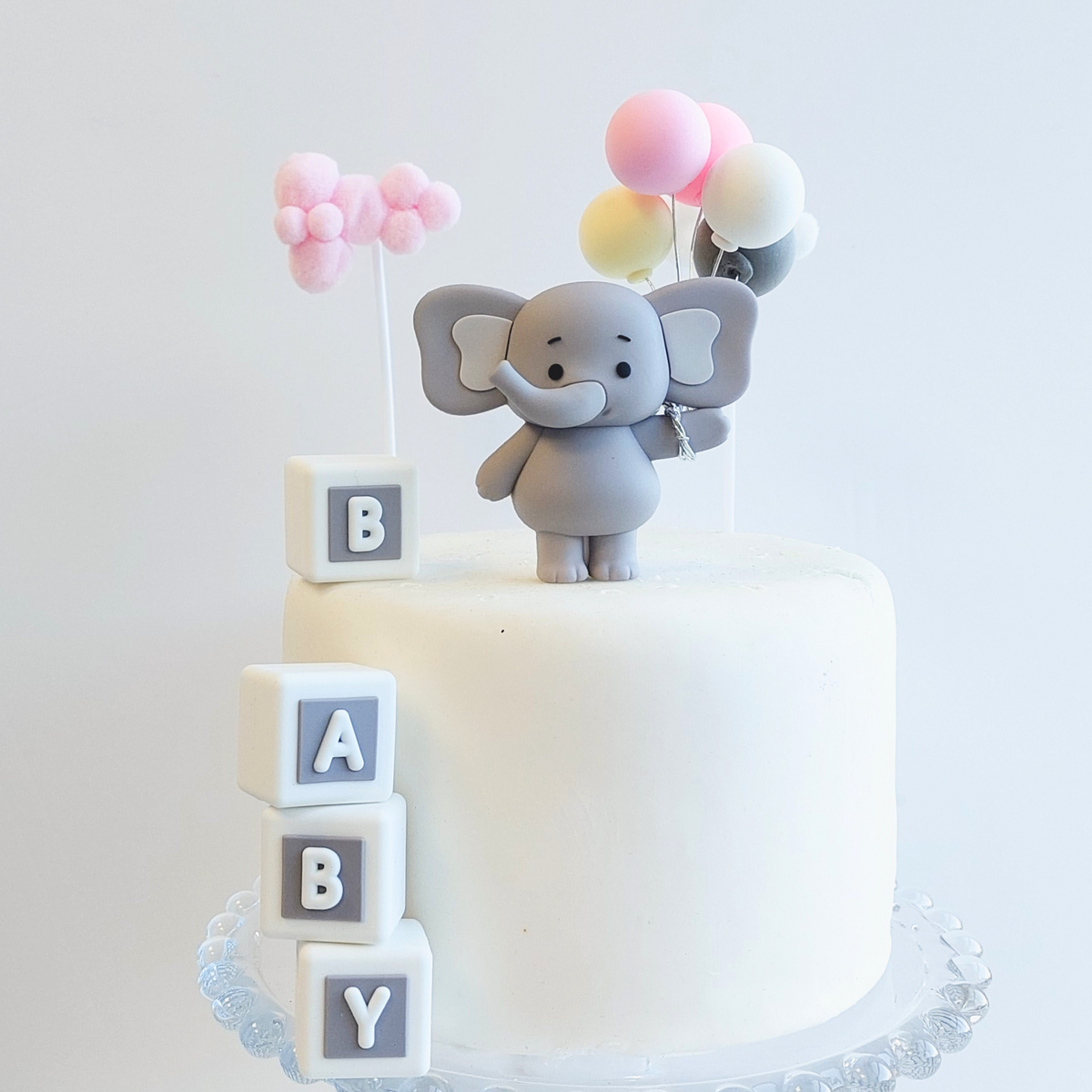 Baby shower elephant with balloons boys girls cake topper set product photo 5