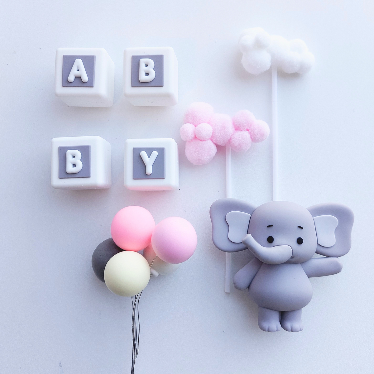 Baby shower elephant with balloons boys girls cake topper set product photo 7