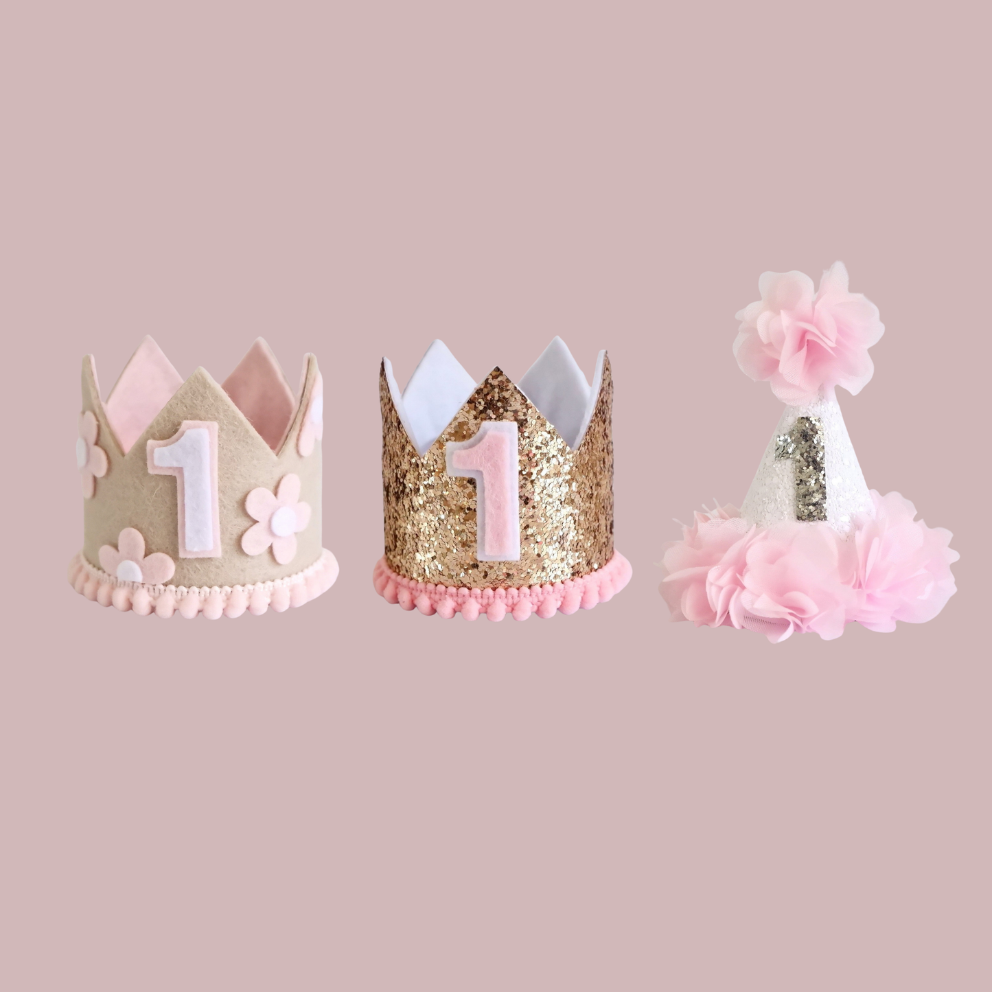 baby 1st birthday celebration cake smashing crown hat pink flowers