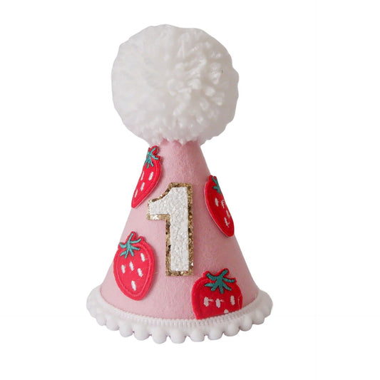 Handmade strawberry 1st Birthday Party Cake Smashing Felt cone crown Hat
