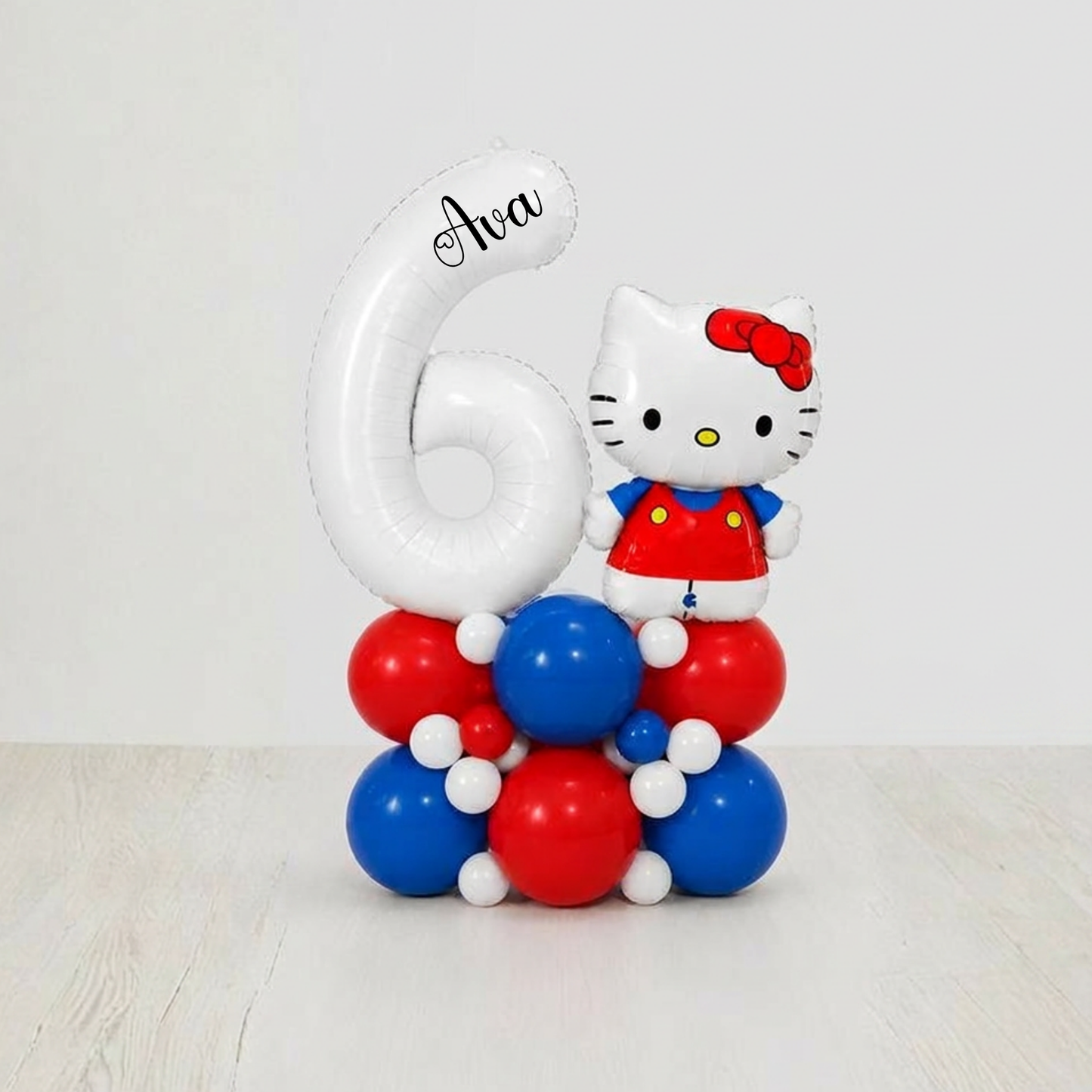 Personalised White Number Balloon Display with Hello Kitty – DIY Balloon Centrepiece Kit
