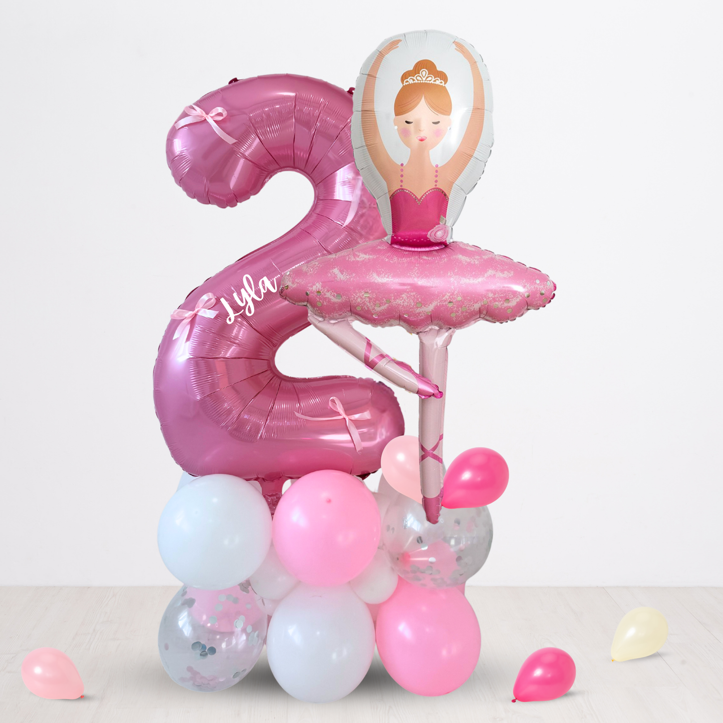 Personalised Little ballerina standing balloon bouquet sculpture 1.3m height